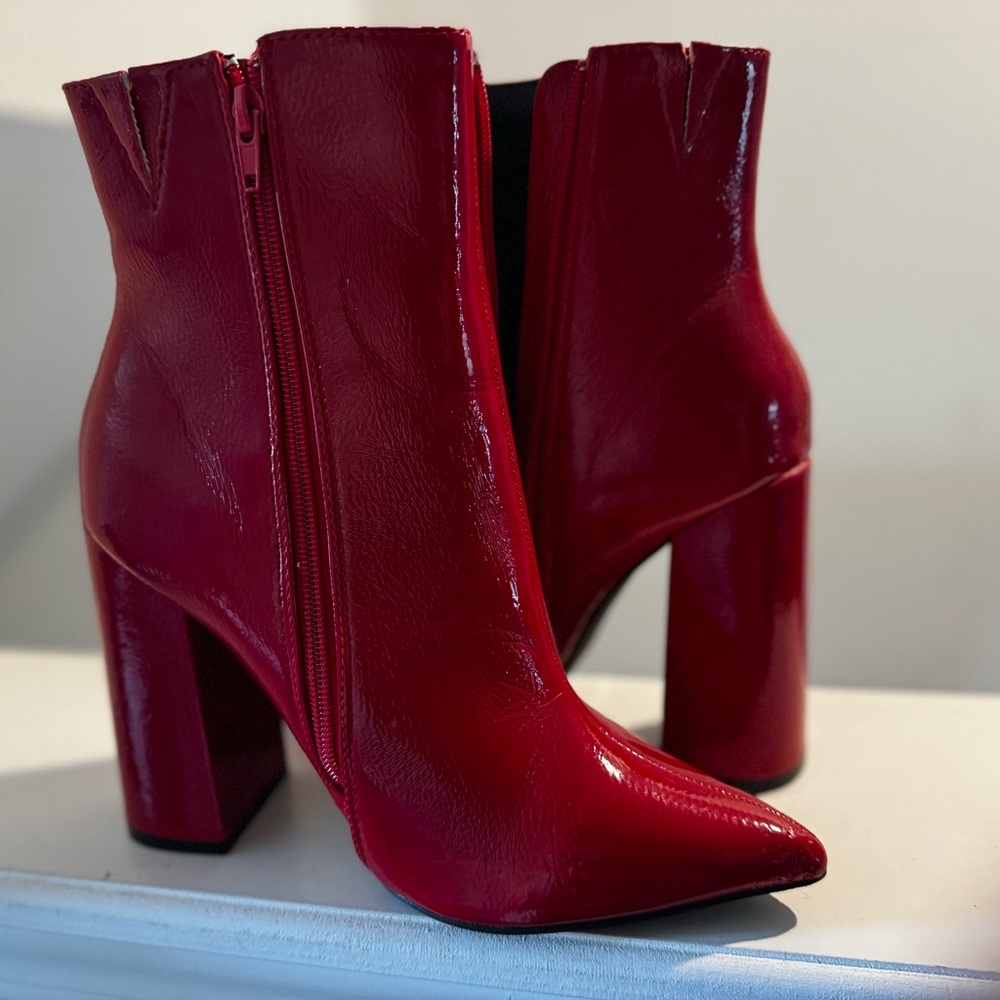 Red Patent Leather Ankle Boots